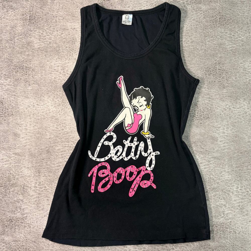 Betty Boop Embellished Graphic Ribbed Tank Top